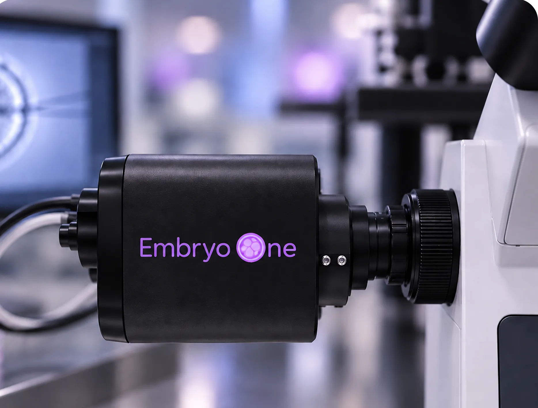 EmbryoOne camera mounted on a laboratory microscope