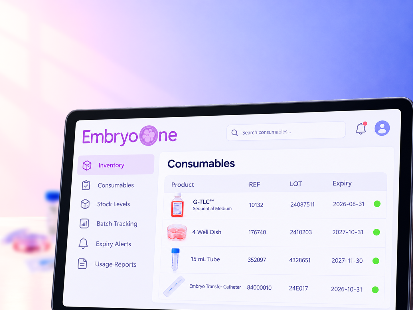 EmbryoOne Lab Consumption Management