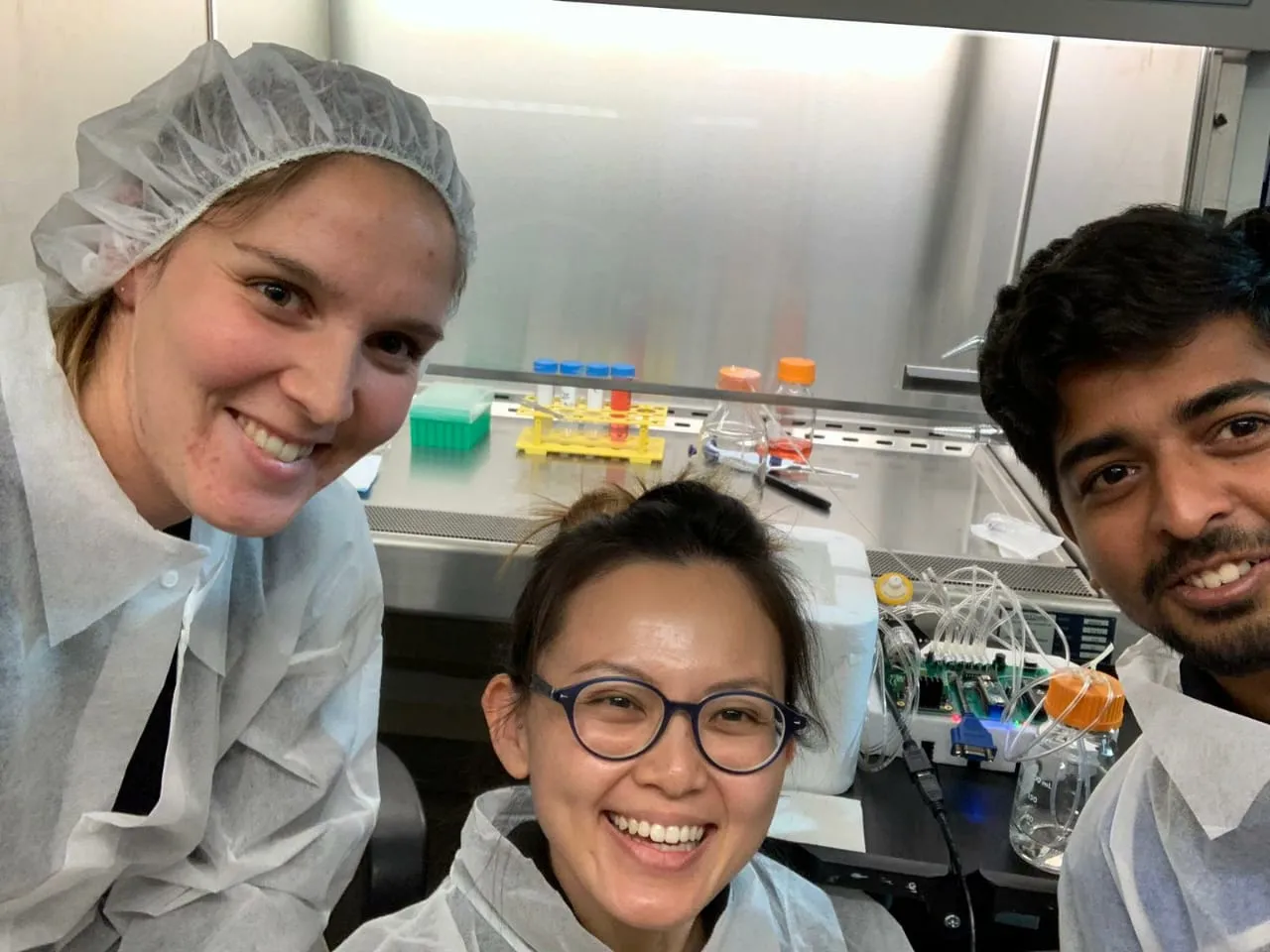 Ikram Khan with the MIT and IIT Madras research team in the lab