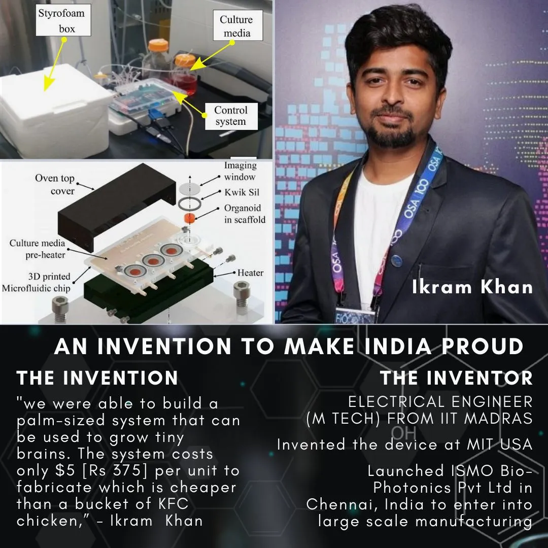 LinkedIn graphic on Ikram Khan and the palm-sized bioreactor